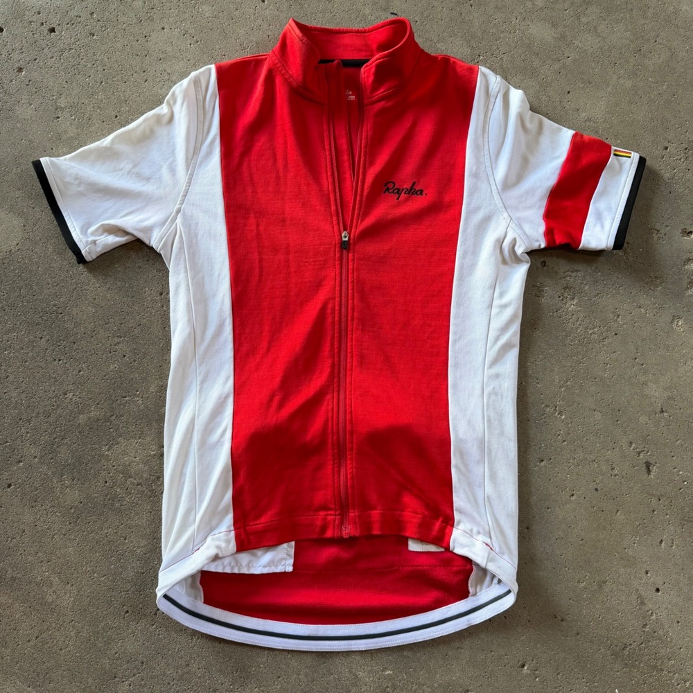 Rapha Trade Team Jersey Mens Medium Red White Merino Wool Blend Cycling Top